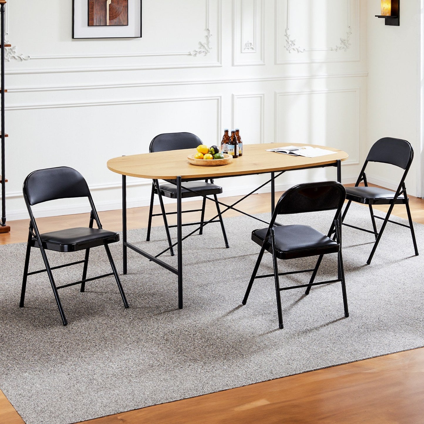 Artisan Folding Dining Chairs — Padded Leather, Set of 4
