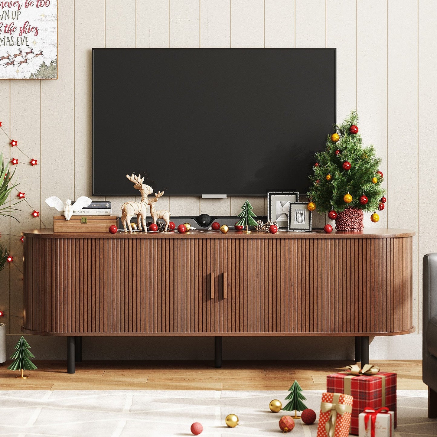 Modern 69" TV Stand — For 75" TVs, Built-in Power Outlet