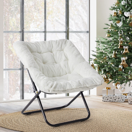 Cozy Saucer Lounge Chair — 28" Faux Fur Folding Armchair