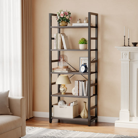 Graduated 5-Tier Display Bookshelf — Sturdy Wood & Metal
