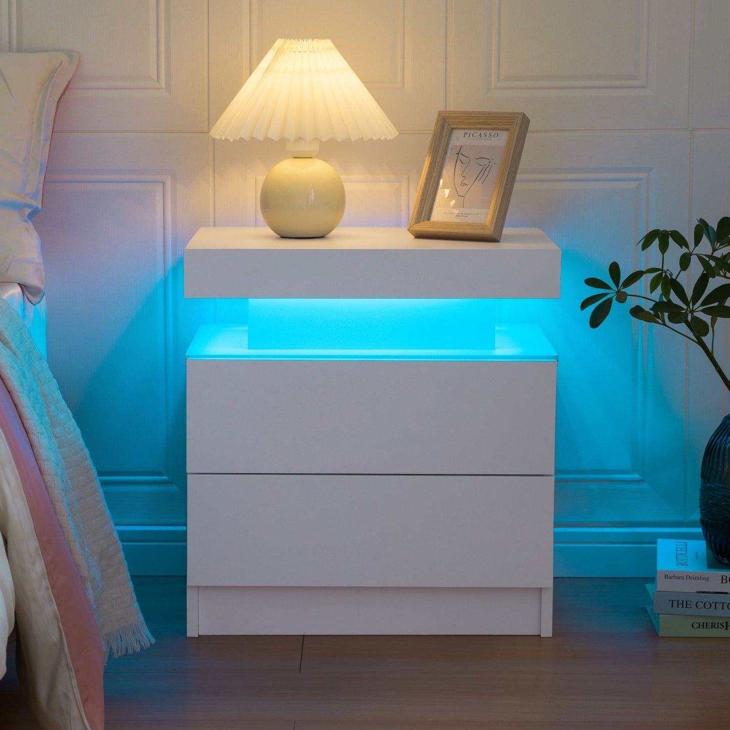 Modern LED Nightstand Pair — RGB Glow & 2 Drawers Each