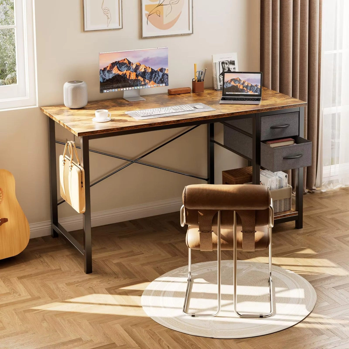 47" Home Office Desk — Two Drawers, Adjustable Feet