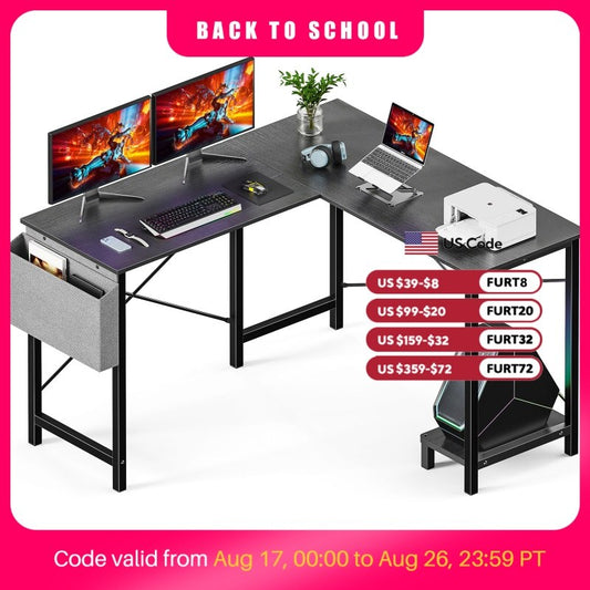 Corner Home Office Desk — 50" L-Shape with CPU Shelf