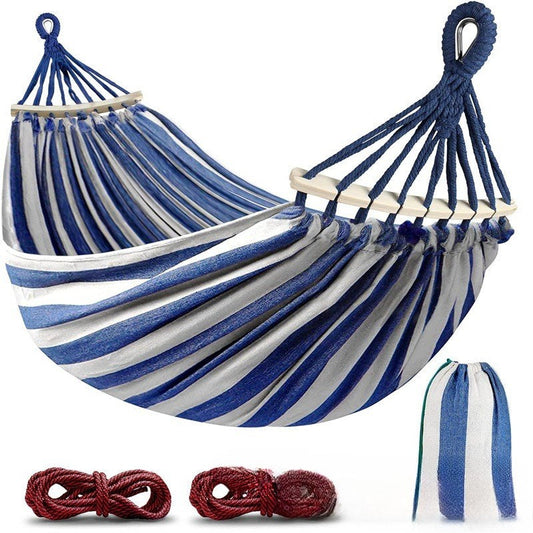 Curved-Pole Double Canvas Hammock — Anti-Roll, For Two
